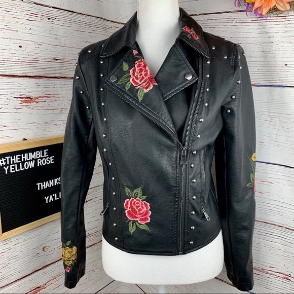 hippie laundry Jackets & Blazers - Hippie laundry embroidered studded Moto Jacket